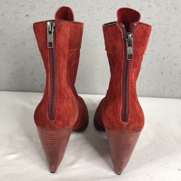 LD Tuttle Bootie Womens 9 US 40 EU Red Suede Leather Heels Boho Artsy - Picture 4 of 16